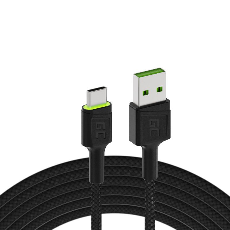 Green Cell Cable Ray USB Cable – USB-C 120cm with green LED backlight and support fast charging Ultra Charge, QC 3.0, 59033172277558