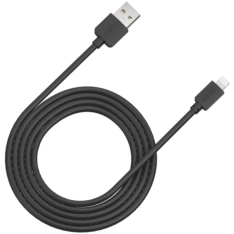 CANYON CFI-1 Lightning USB kabelis Apple, apvalus, laido ilgis 1m, juodas, 15,9*7*1000mm, 0,018kg, 5291485002305