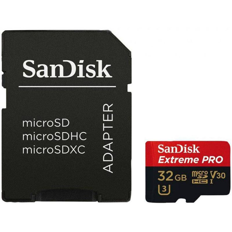 SanDisk Extreme PRO microSDHC 32GB + SD adapteris + RescuePRO Deluxe 100MB/ s A1 C10 V30 UHS-I U3 EAN:619659155414