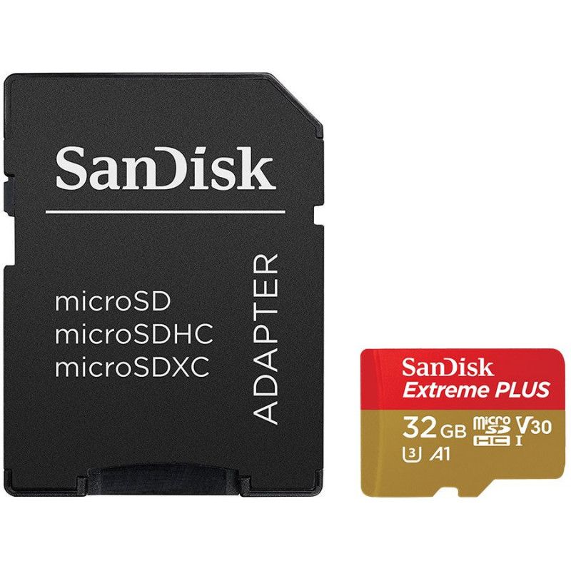 SanDisk Extreme PLUS microSDHC 32GB + SD adapteris + RescuePRO Deluxe 100MB/ s A1 C10 V30 UHS-I U3 EAN:619659155353