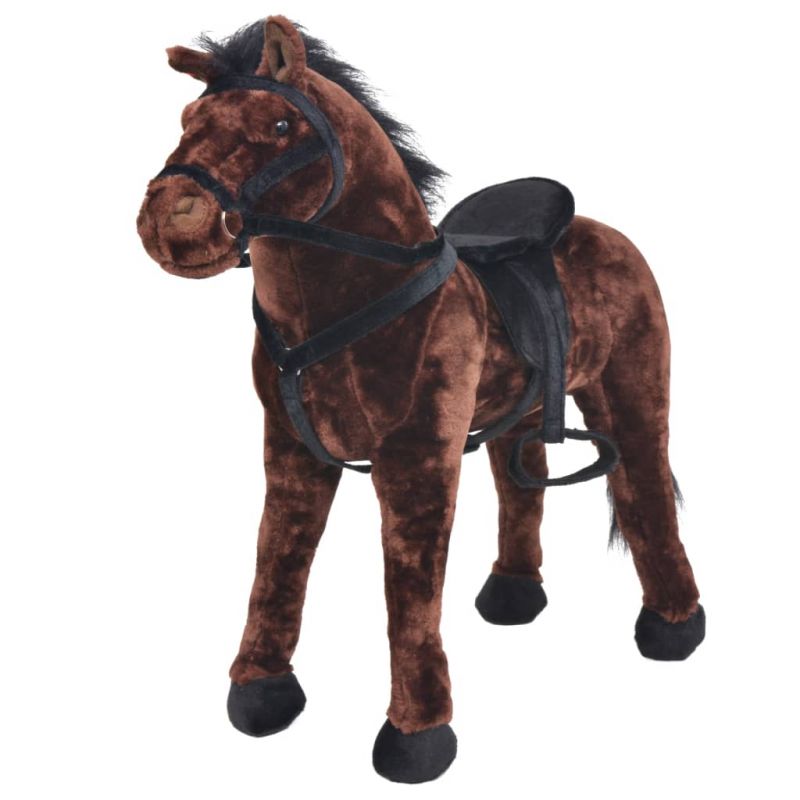 Pastatomas žaislinis žirgas, pliušinis, tamsiai rudas, XXL, 91327