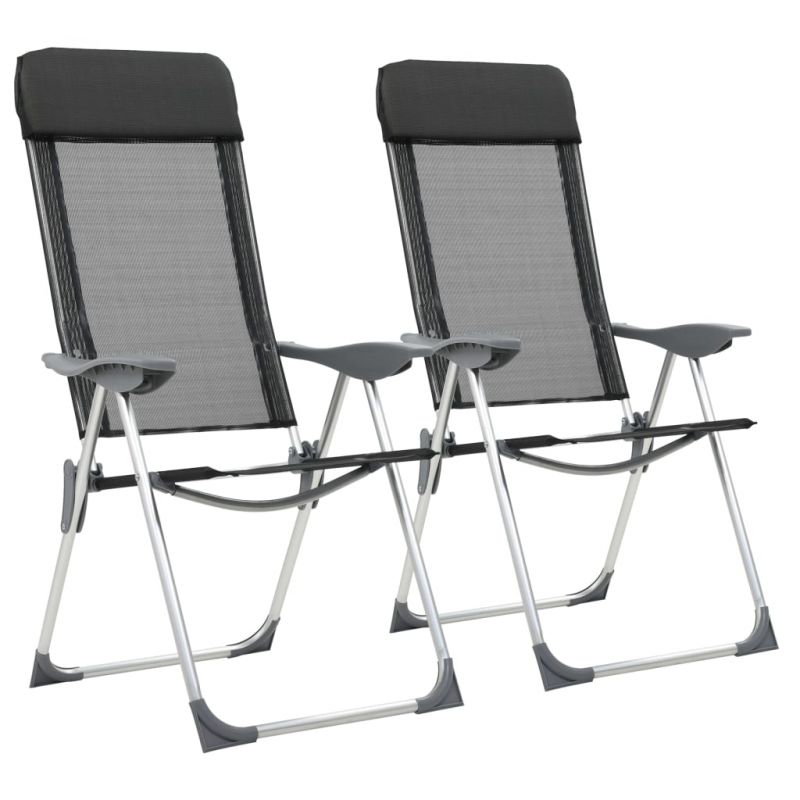 Sulankstomos kempingo kėdės, 2 vnt., juodos, aliuminis, 44305