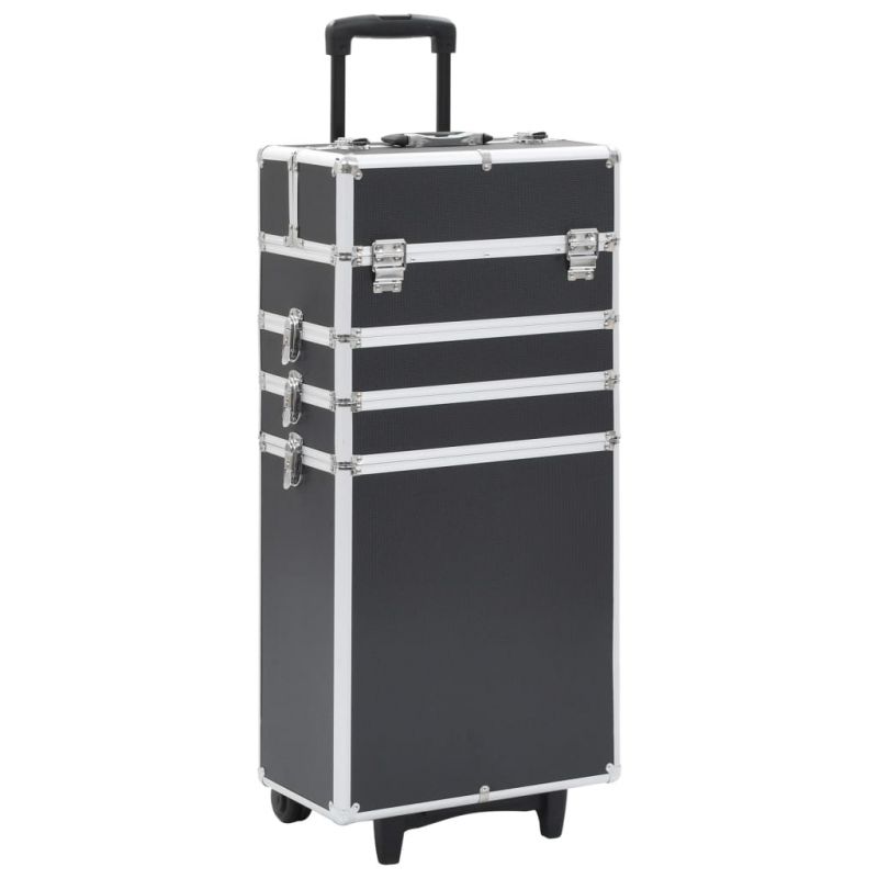 Kosmetikos lagaminas su ratukais, juodos spalvos, aliuminis – 91815