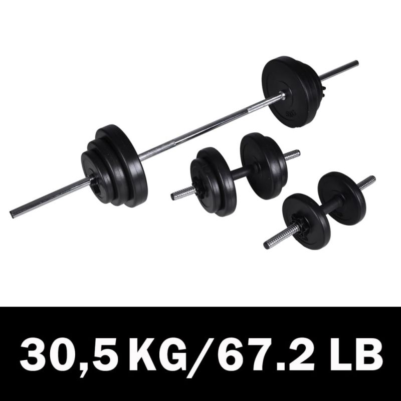 Štangos ir 2 hantelių rinkinys, 30,5 kg, 90377