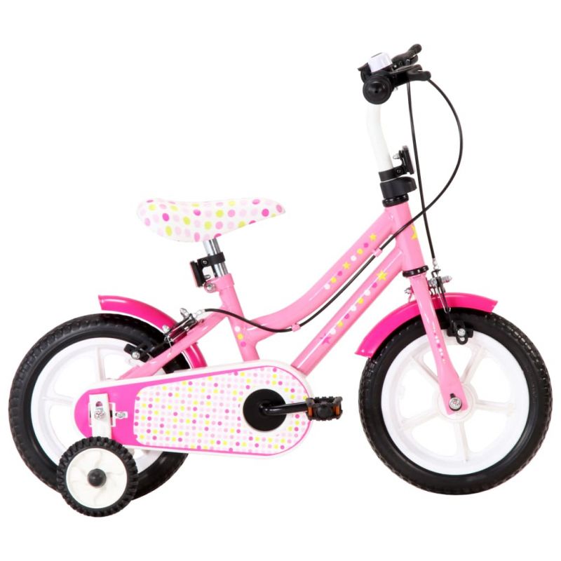 Vaikiškas dviratis, baltos ir rožinės spalvos, 12 colių ratai, 92175