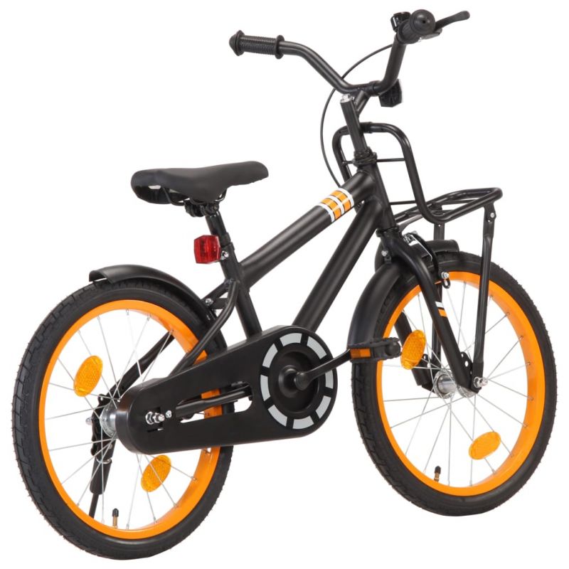Vaikiškas dviratis su priekine bagažine, juodas ir oranžinis, 92191