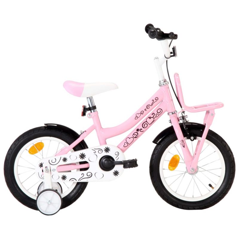 Vaikiškas dviratis su priekine bagažine, baltas ir rožinis, 92194