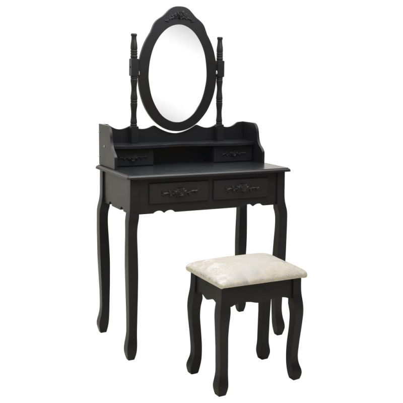 Kosmetinio staliuko rinkinys, juodas, 75x69x140cm, paulovnija, 289316