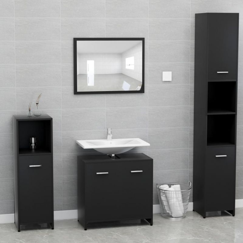 Vonios kambario baldų komplektas, juodos spalvos, MDP, 802580