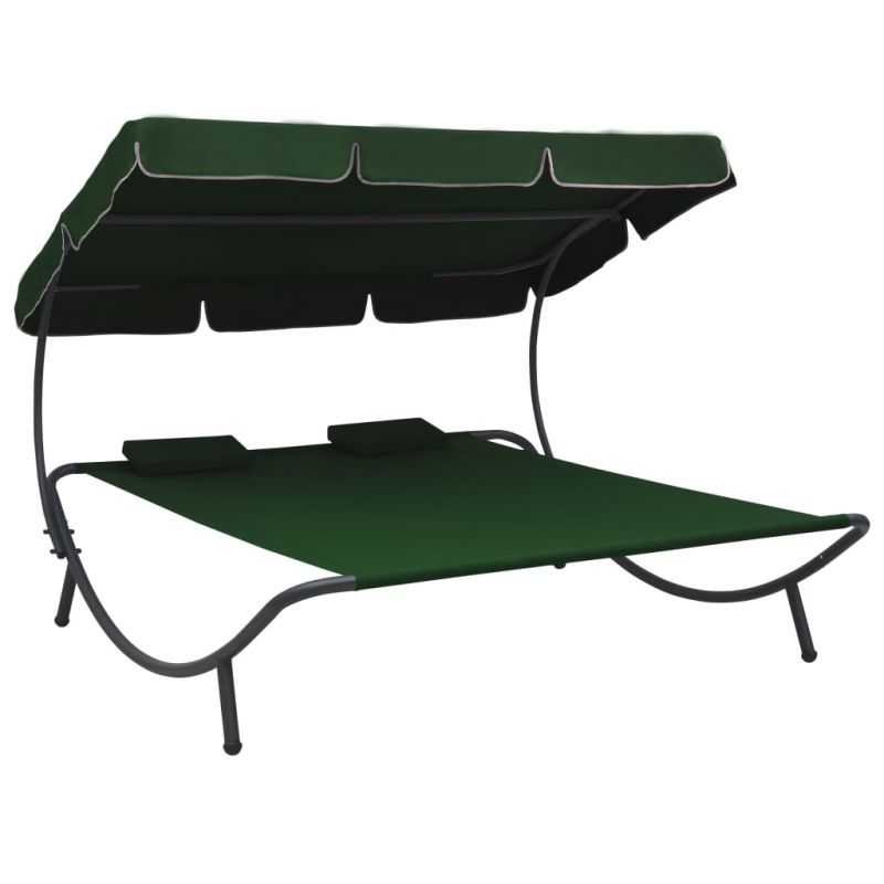 Lauko poilsio gultas su stogeliu ir pagalvėmis, žalios spalvos, 313522