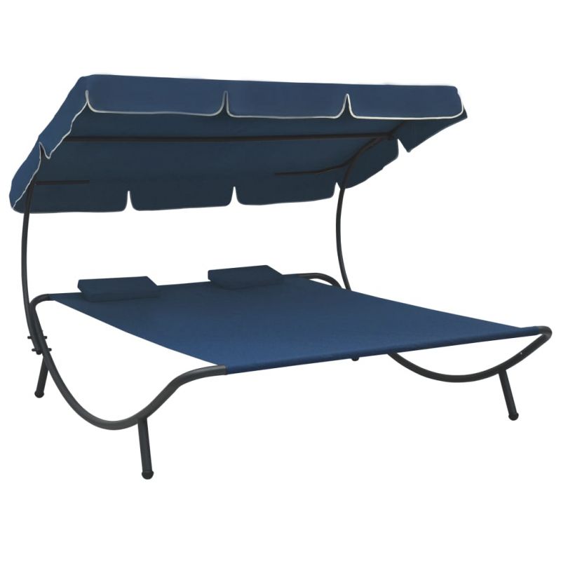 Lauko poilsio gultas su stogeliu ir pagalvėmis, mėlynos spalvos, 313523