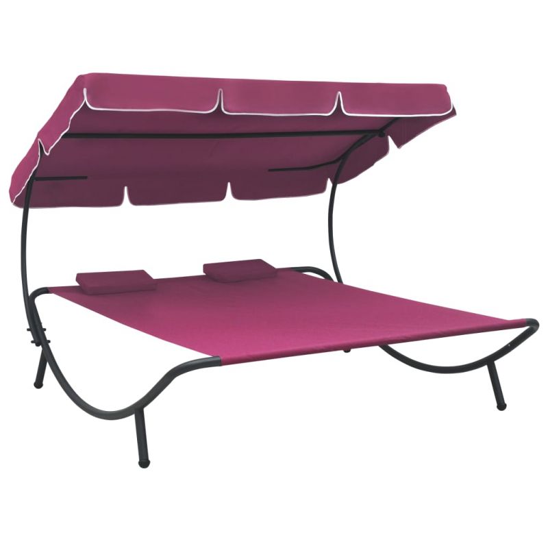 Lauko poilsio gultas su stogeliu ir pagalvėmis, rožinės spalvos, 313524