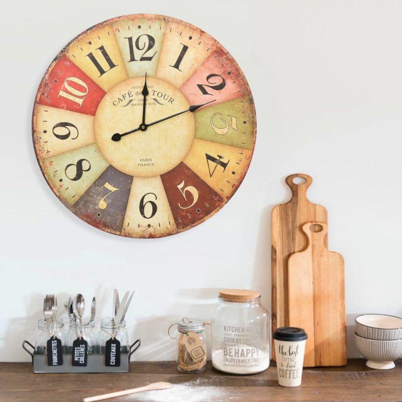 Sieninis laikrodis, 60 cm, spalvotas, vintažinio dizaino, 325181
