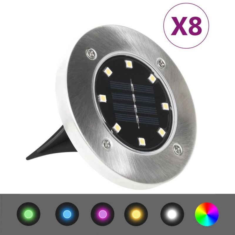 Saulės energija įkraunami LED šviestuvai, 8vnt., įvairių spalvų, 315695