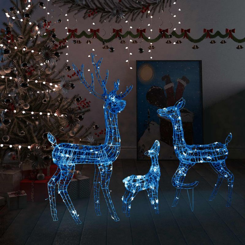 Kalėdinė dekoracija elnių šeima, akrilas, 300 mėlynų LED, 329795