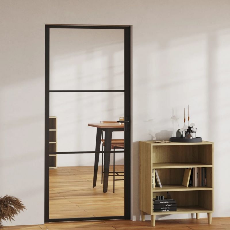 Vidaus durys, juodos, 93×201,5cm, ESG stiklas ir aliuminis, 151200