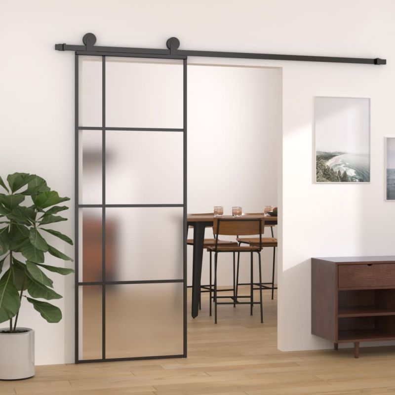 Stumdomos durys, juodos, 76x205cm, ESG stiklas ir aliuminis, 151679