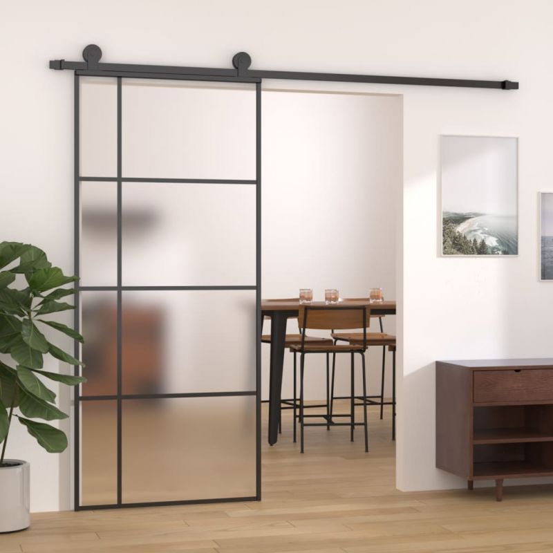 Stumdomos durys, juodos, 90x205cm, ESG stiklas ir aliuminis, 151683