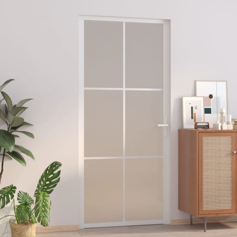 Vidaus durys, baltos, 93×201,5cm, matinis stiklas ir aliuminis – 350582