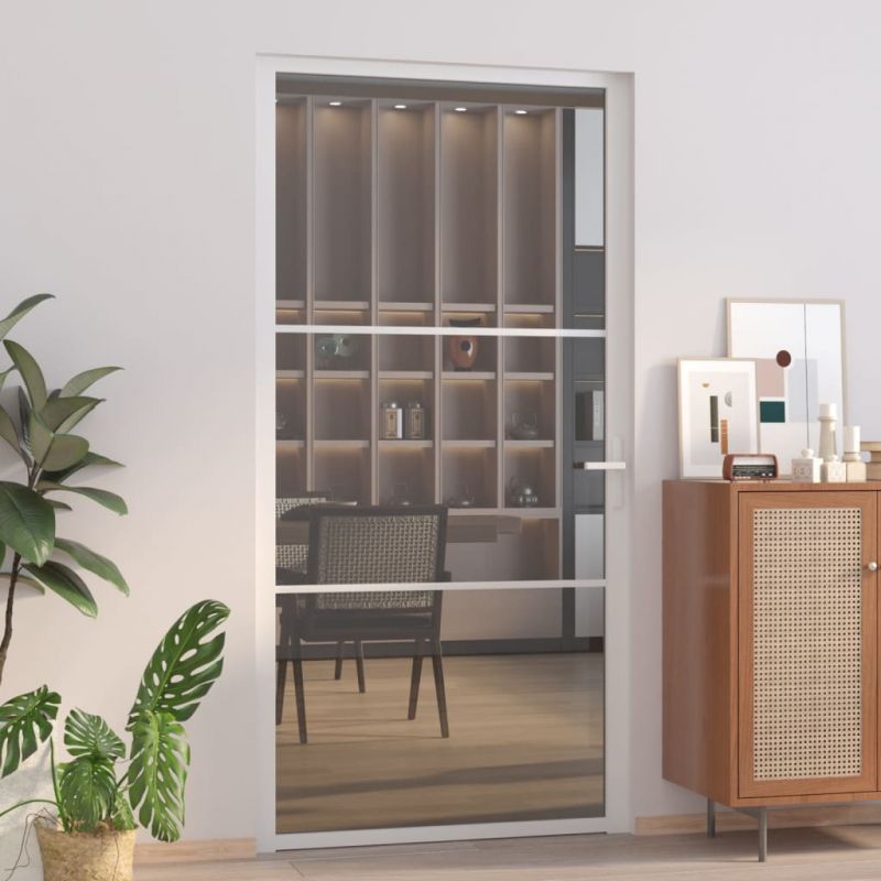 Vidaus durys, baltos, 102,5×201,5cm, ESG stiklas ir aliuminis – 350587