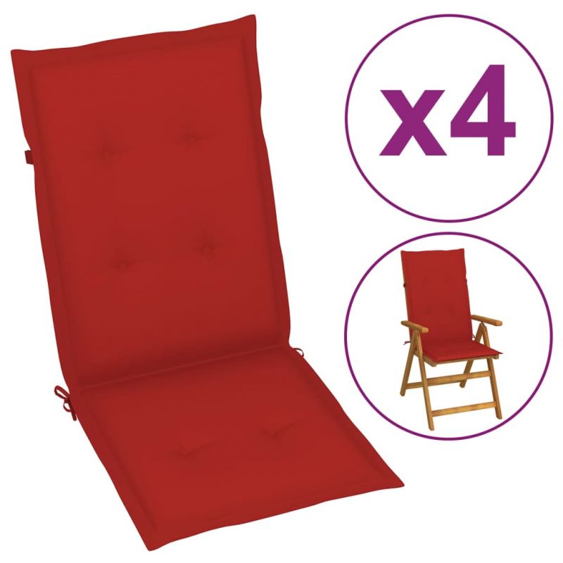 Sodo kėdės pagalvėlės, 4vnt., raudonos, 120x50x3cm, 43188