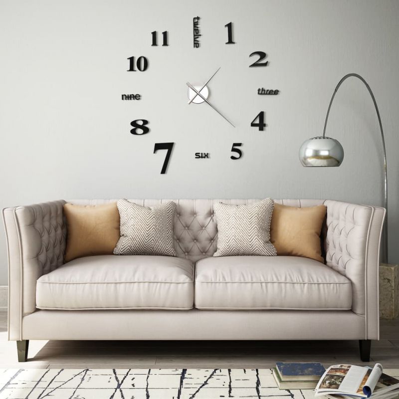 Sieninis laikrodis, juodas, 100cm, modernus dizainas, 3D, XXL, 50635