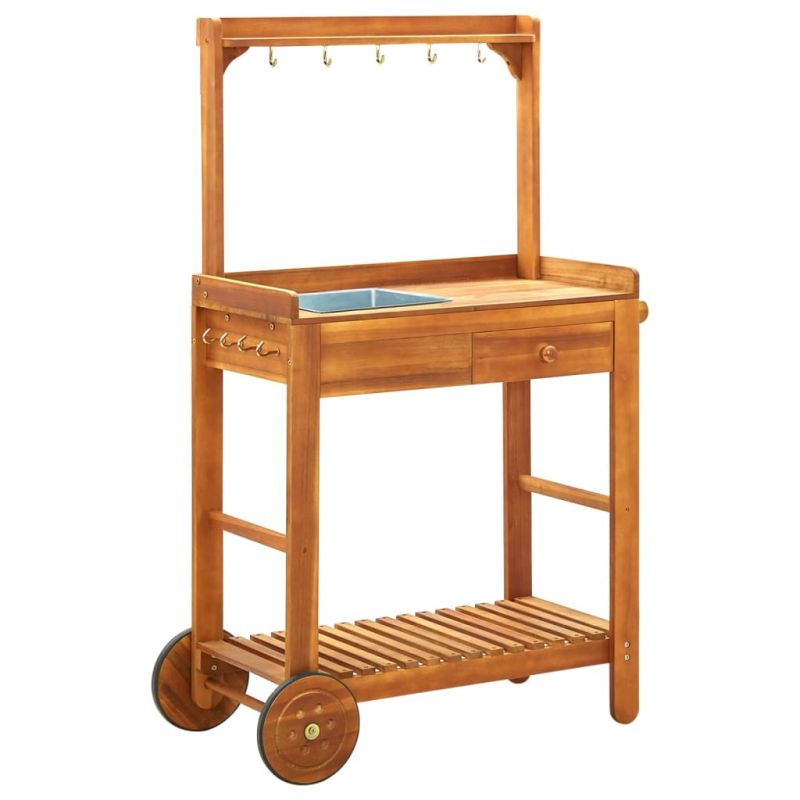 Sodo virtuvės vežimėlis, akacijos med. mas., 92×43,5×141,5cm, 43986