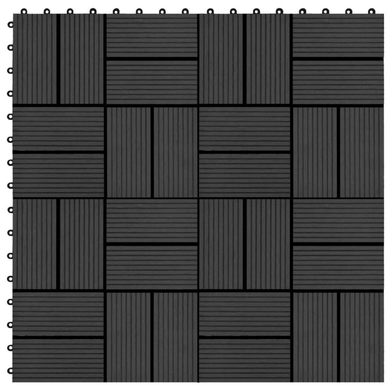 Grindų plytelės, 11vnt., juodos spalvos, 30x30cm, 1m², WPC, 45031