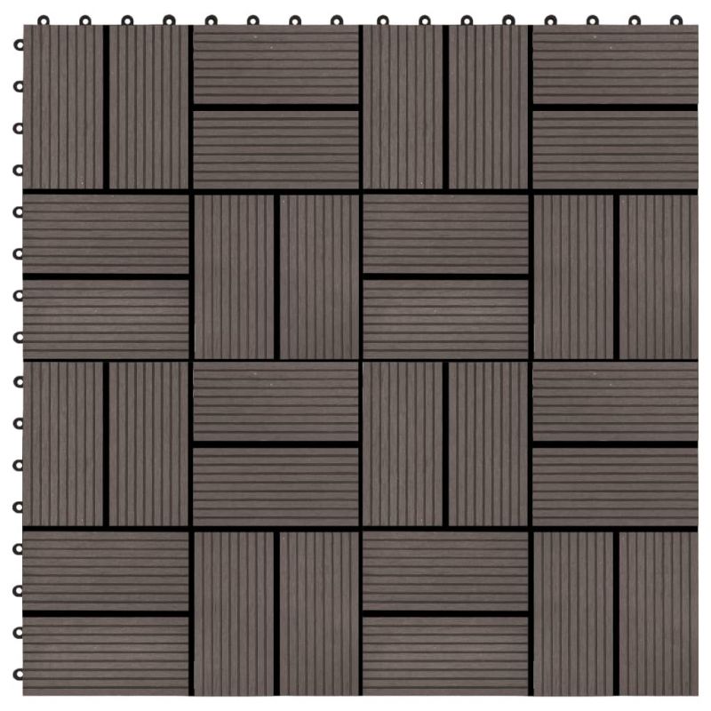 Grindų plytelės, 11 vnt., tamsiai rudos, 30×30 cm, 1m², WPC, 45033