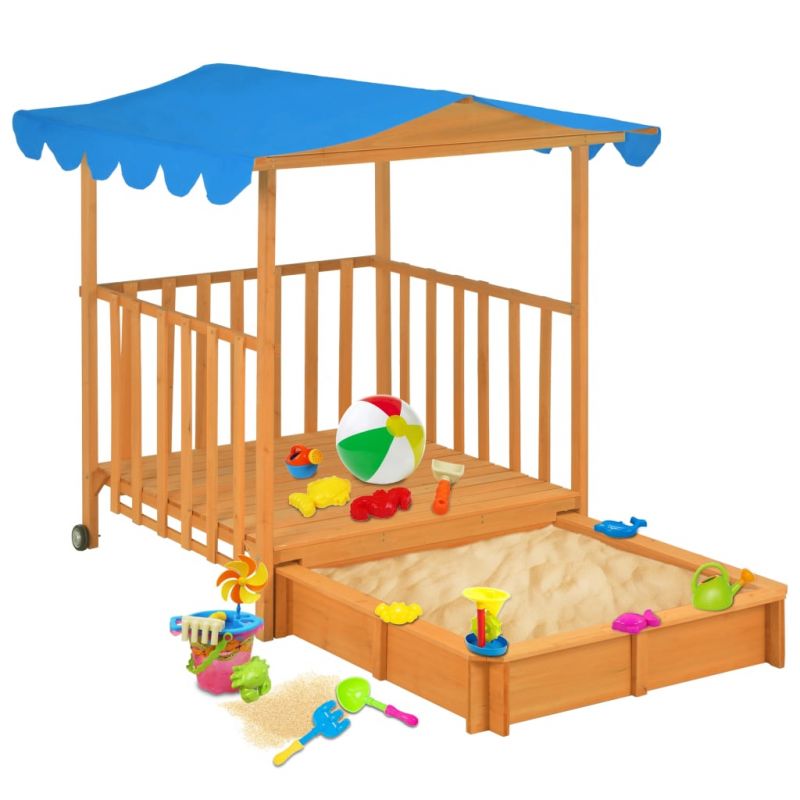 Vaikų žaidimų namelis su smėlio dėže, mėlynas, tuopos mediena, 91795