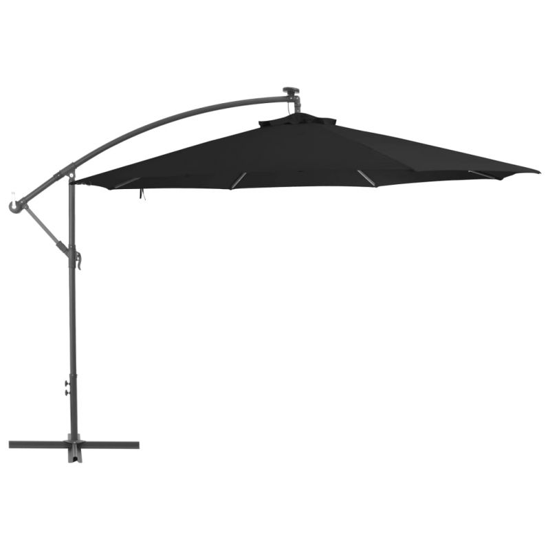 Gembės formos skėtis su aliuminio stulpu, juodos spalvos, 350cm, 47130