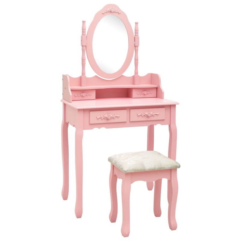 Kosmetinio staliuko rinkinys, rožinis, 75x69x140cm, mediena, 289315