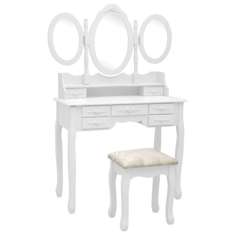 Kosmetinis staliukas su kėdute ir 3 veidrodžiais, baltas, 289326