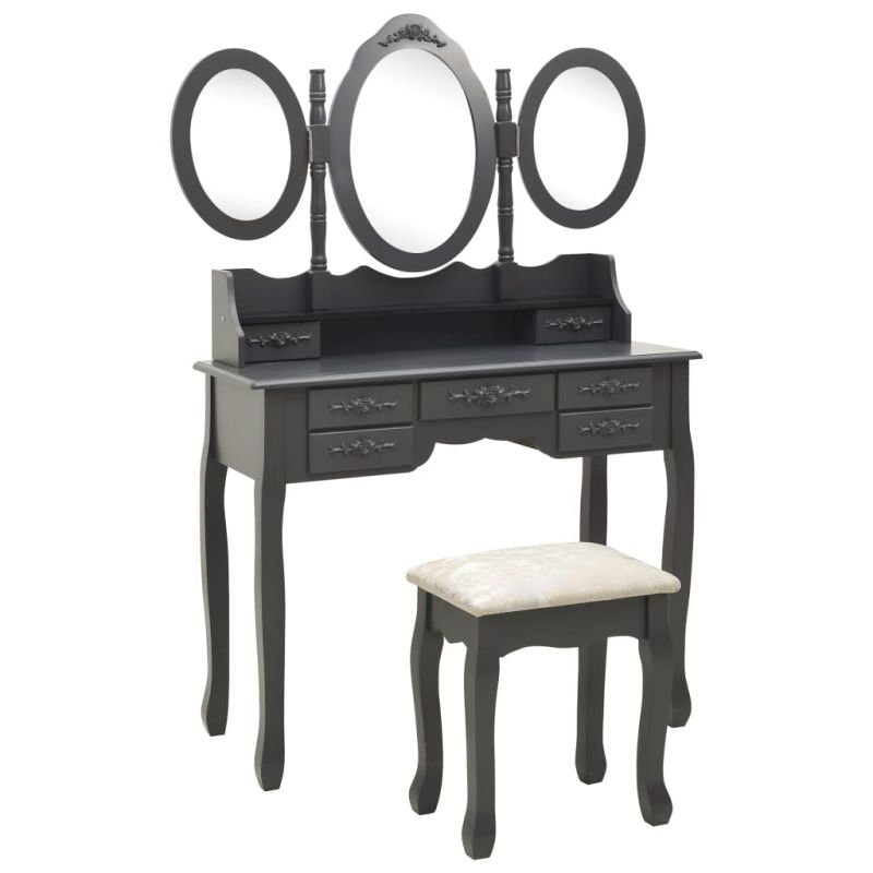 Kosmetinis staliukas su kėdute ir 3 veidrodžiais, pilkas, 289329