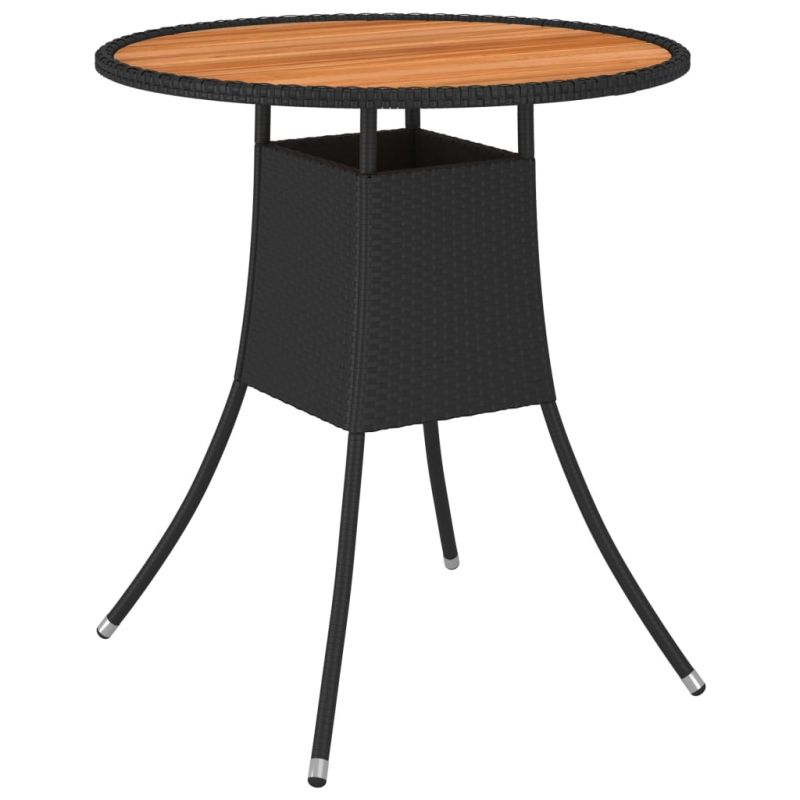 Sodo stalas, juodas, 70cm skersmens, poliratanas ir akacija, 310466