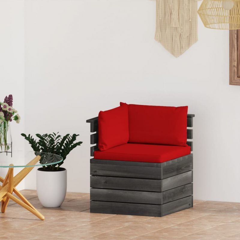 Kampinė sodo sofa iš palečių su pagalvėlėmis, pušies mediena, 3061653