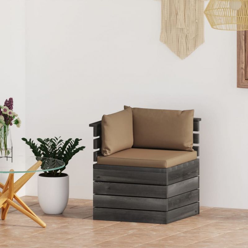 Kampinė sodo sofa iš palečių su pagalvėlėmis, pušies mediena, 3061655