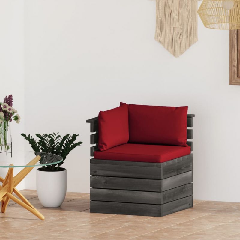 Kampinė sodo sofa iš palečių su pagalvėlėmis, pušies mediena, 3061656