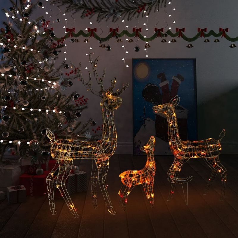 Kalėdinė dekoracija elnių šeima, akrilas, 300 spalvotų LED, 329796