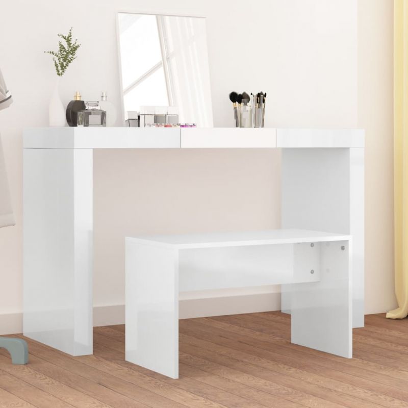 Kosmetinio staliuko kėdutė, balta, 70x35x45cm, mediena, blizgi, 802819