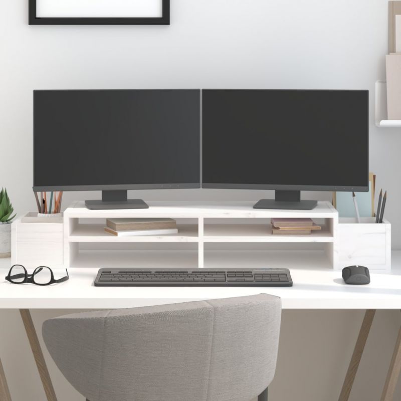 Monitoriaus stovas, baltas, 100×27,5x15cm, pušies masyvas – 813970