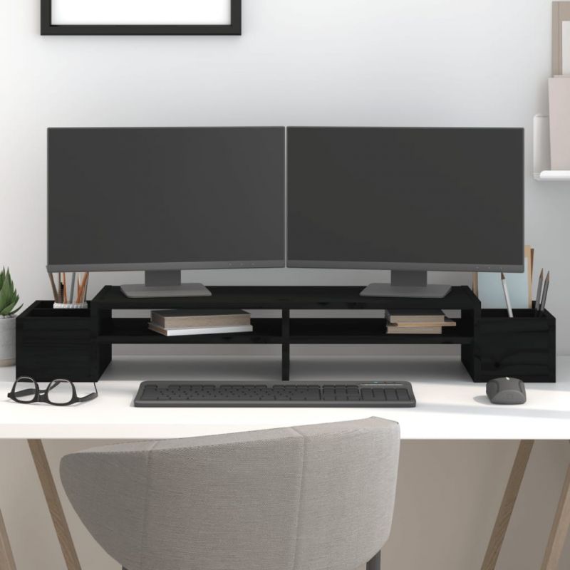 Monitoriaus stovas, juodas, 100×27,5x15cm, pušies masyvas – 813973