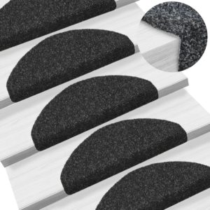 Lipnūs laiptų kilimėliai, 15 vnt., 65x21x4 cm, juodos spalvos, 132698