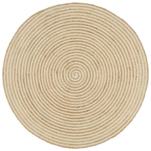 Kilimas, baltas, 90cm, džiutas, rankų darbo, spiralės dizainas, 133716