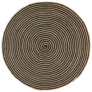 Kilimas, juodas, 90cm, džiutas, rankų darbo, spiralės dizainas, 133719