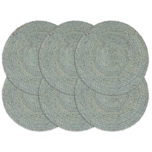 Stalo kilimėliai, 6 vnt., žali, 38cm, džiutas, apvalūs, 133841