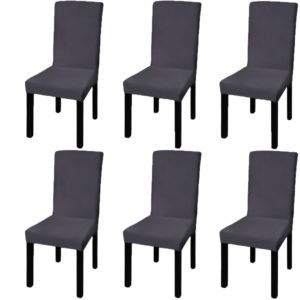 Tiesūs įtempiami kėdžių užvalkalai, 6vnt., antracito spalvos, 131422