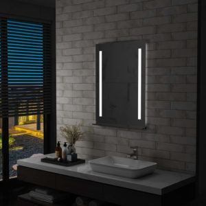 Sieninis vonios kambario LED veidrodis su lentyna, 60x80cm, 144715