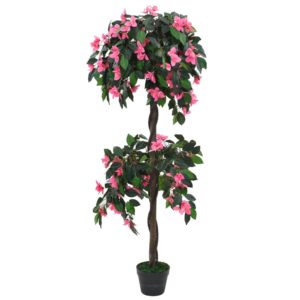 Dirbtinis rododendras su vazonu, 150 cm, žalias ir rožinis, 245951