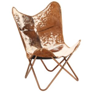 Drugelio formos kėdė, ruda ir balta, tikra ožkos oda, 246391